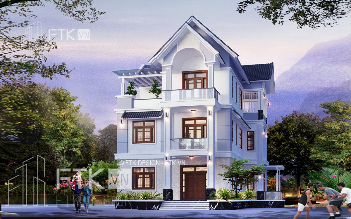 Thiết kế biệt thự mái thái 3 tầng đơn giản