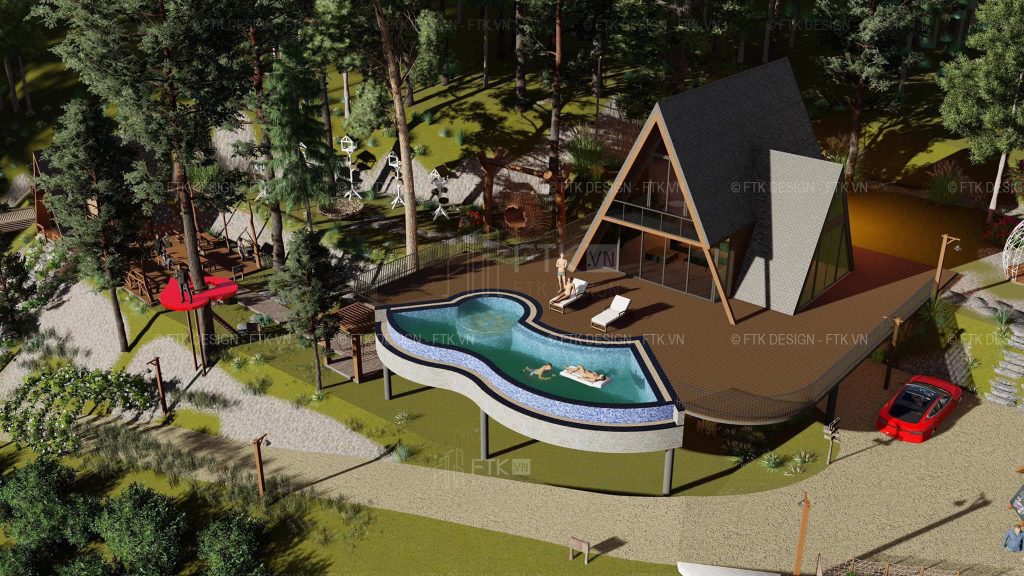 Thiết kế công trình nghỉ dưỡng trong phim trường với hình dáng chữ A độc đáo